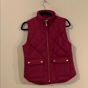 JCrew Raspberry puffer Vest with gold detailing